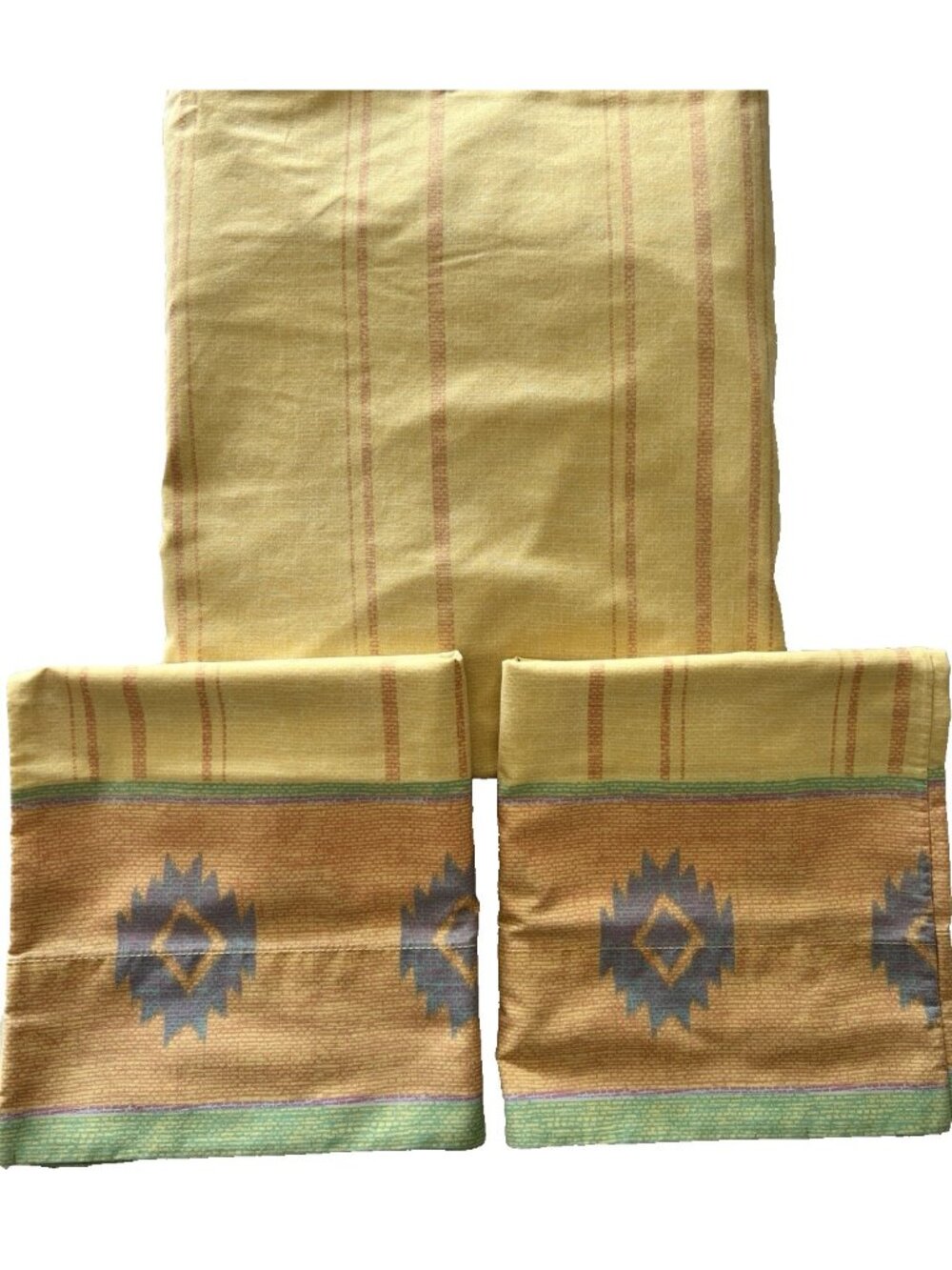 Aztec Southwest Queen Sheet Set Yellow Purple Orange VTG Westpoint Stevens USA